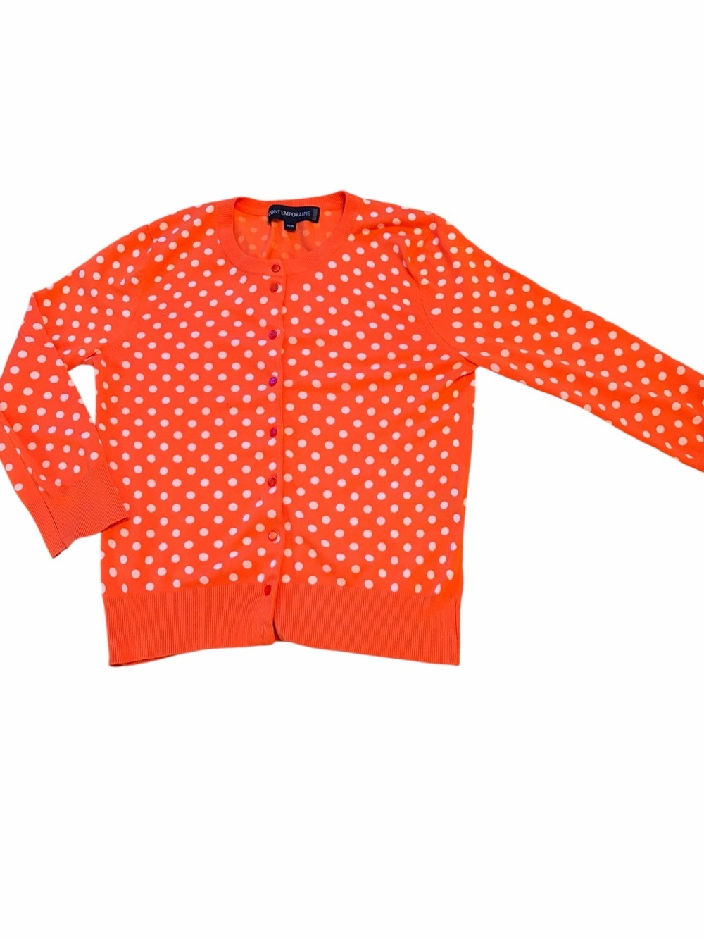 Polka Dot Crewneck Cardigan in Coral by Charter Club